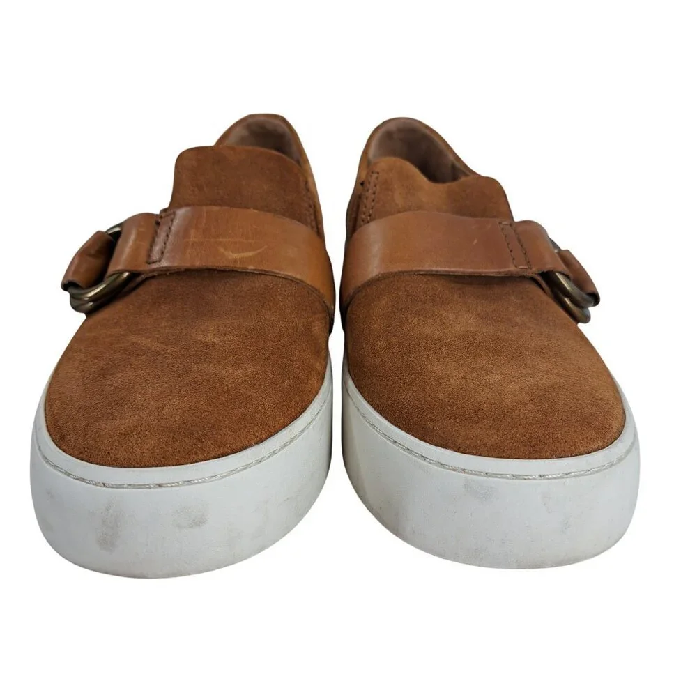 Frye Lena Harness Slip On Suede Loafers Low Top Sneakers Size 6.5 Brown Leather